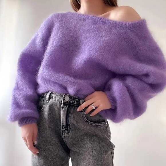 Purple Reversible Lightweight Cardigan Pullower Sweater Wool Blend - Picture 2 of 5